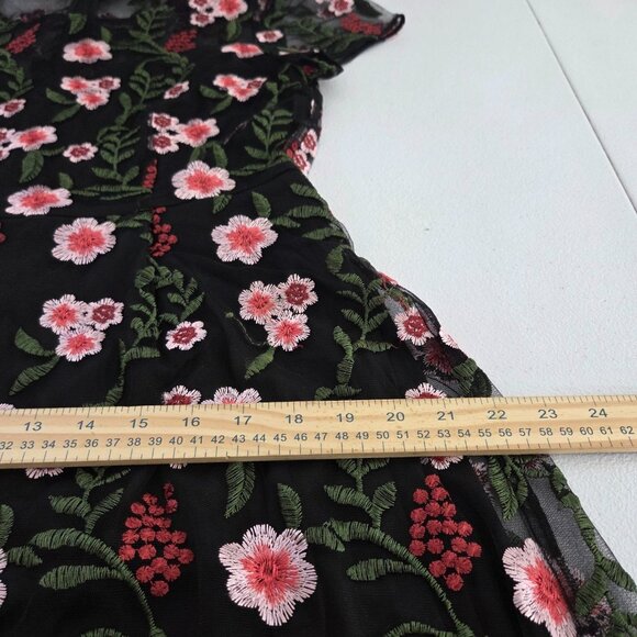 Modcloth Womens Black Mesh Floral Embroidered Dress Size L Feminine Fairy Whimsy - Picture 10 of 12